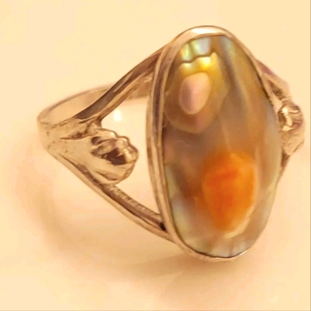 VICTORIAN RARE SIGNED STERLING SILVER BLISTER PEARL RING APPROX SZ 5.5